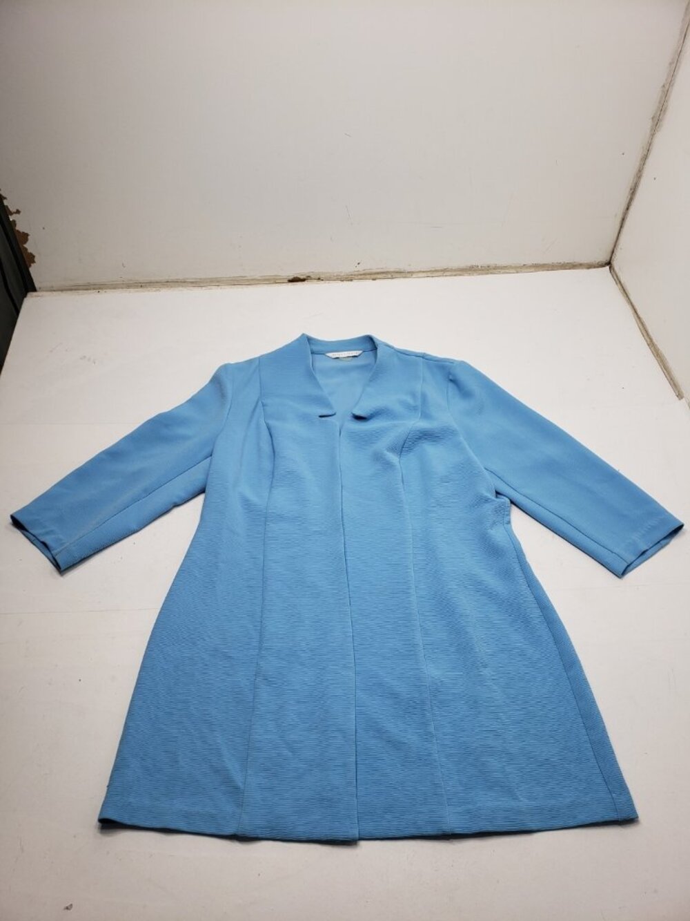 Peter Nygard Women's Turquoise Blue Open Front Long Cardigan Jacket 3/4 Sleeve